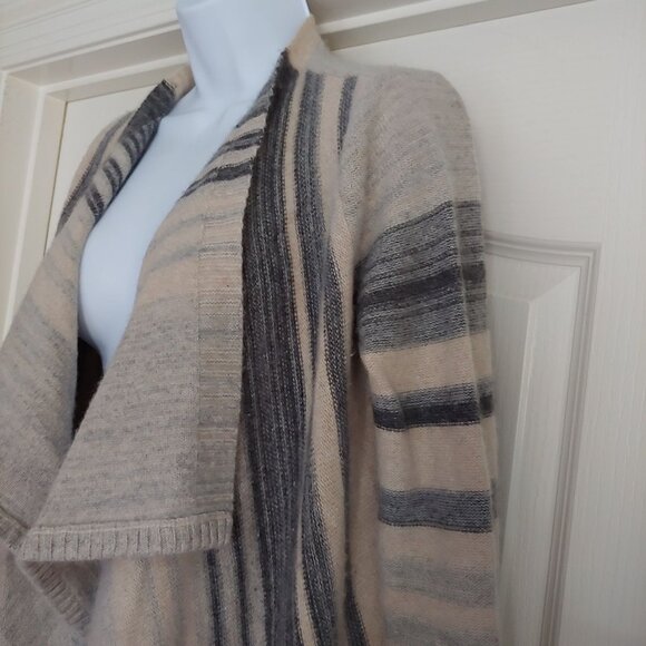 Incashmere Stripe Grey/Cream Stripe Open Front Cardigan M - Picture 9 of 13